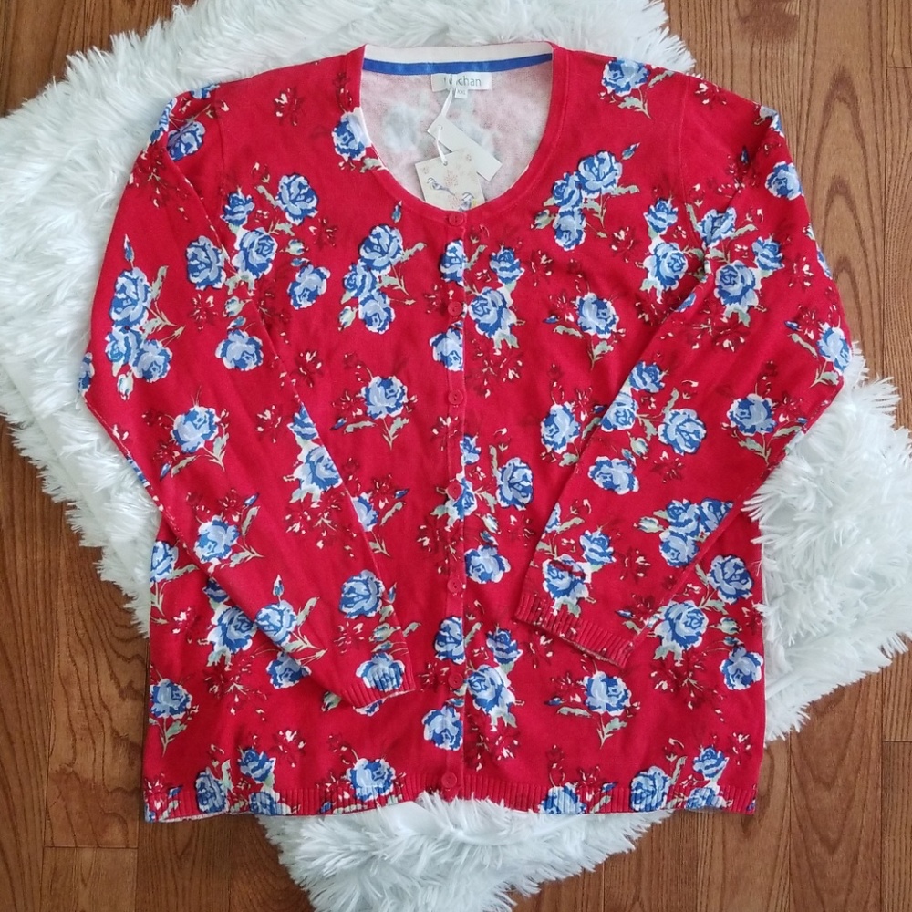 Tulchan Pillar Box Red Floral Print Cardigan
